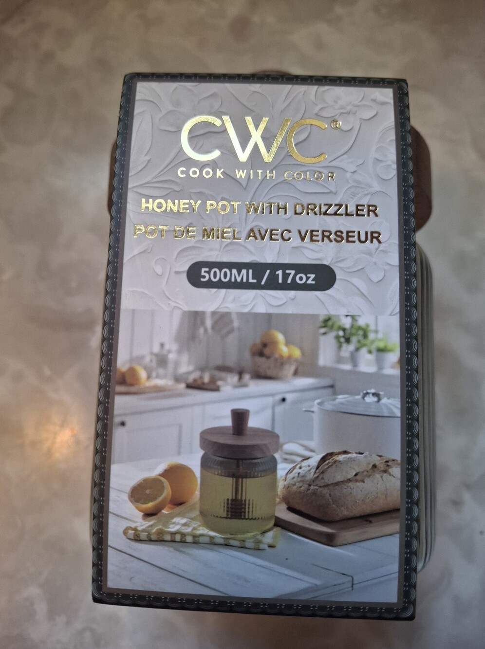 CWC Honey Pot with Drizzler - Clear Glass & Natural Wood Lid